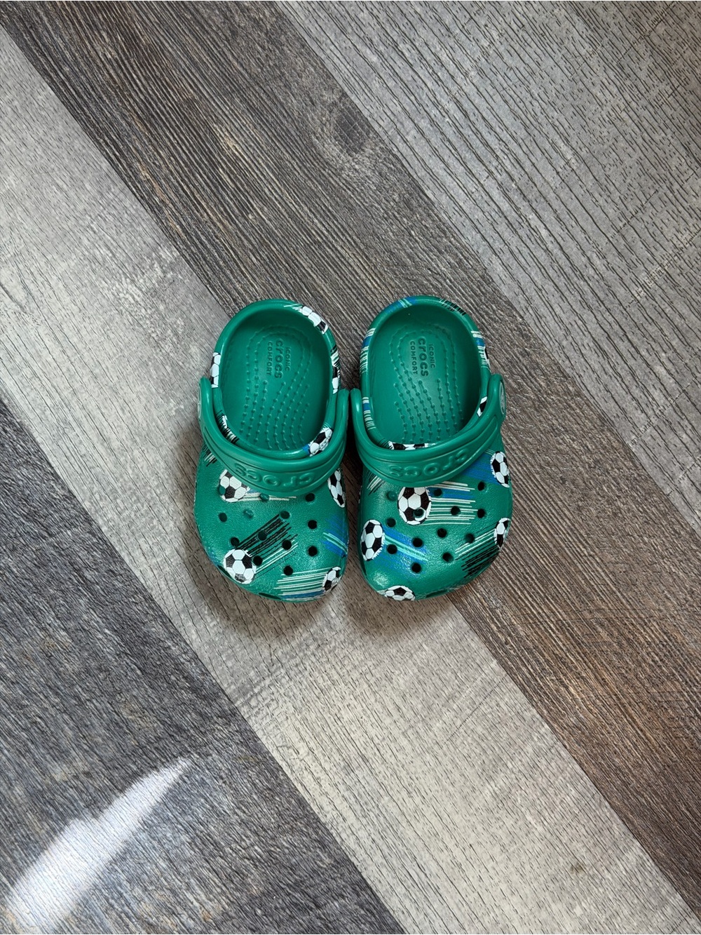 CROCS Green Soccer Print Kids Clogs
